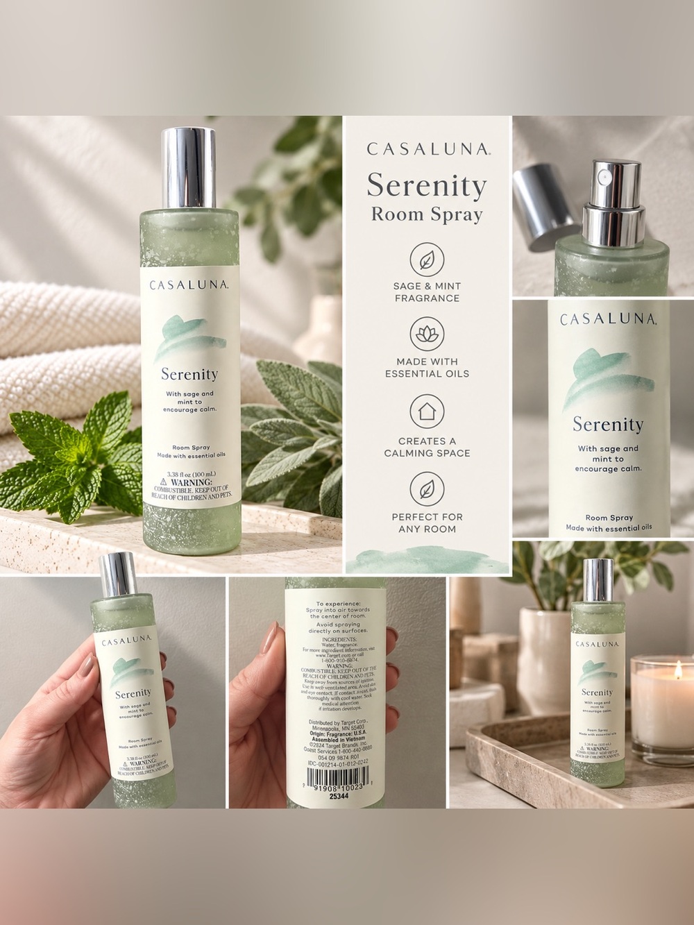 Casaluna Serenity Room Spray Sage & Mint Aromatherapy 3.38 oz - Picture 2 of 4
